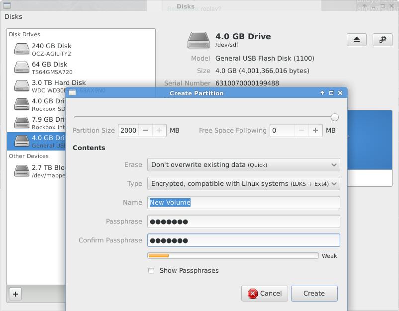 Creating a encrypted partition